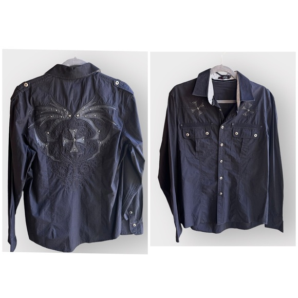 Toku men’s button up shirt with embellishment - Picture 1 of 8